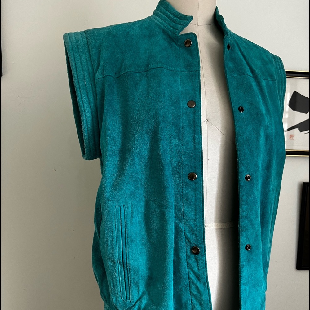 Vintage Turquoise Suede Vest S
